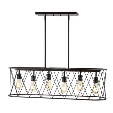 Marion 37.75" Adjustable Iron Farmhouse Rustic LED Dimmable Pendant - JONATHAN Y